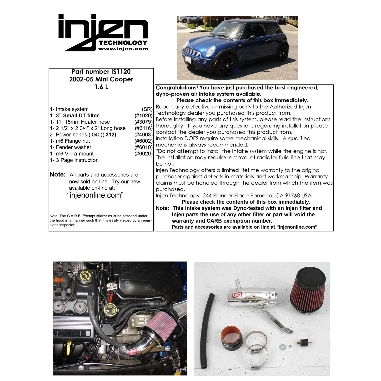 Injen Polished Short Ram Intake | Mini Cooper N/A (Non S) (00-06) (IS1120P)