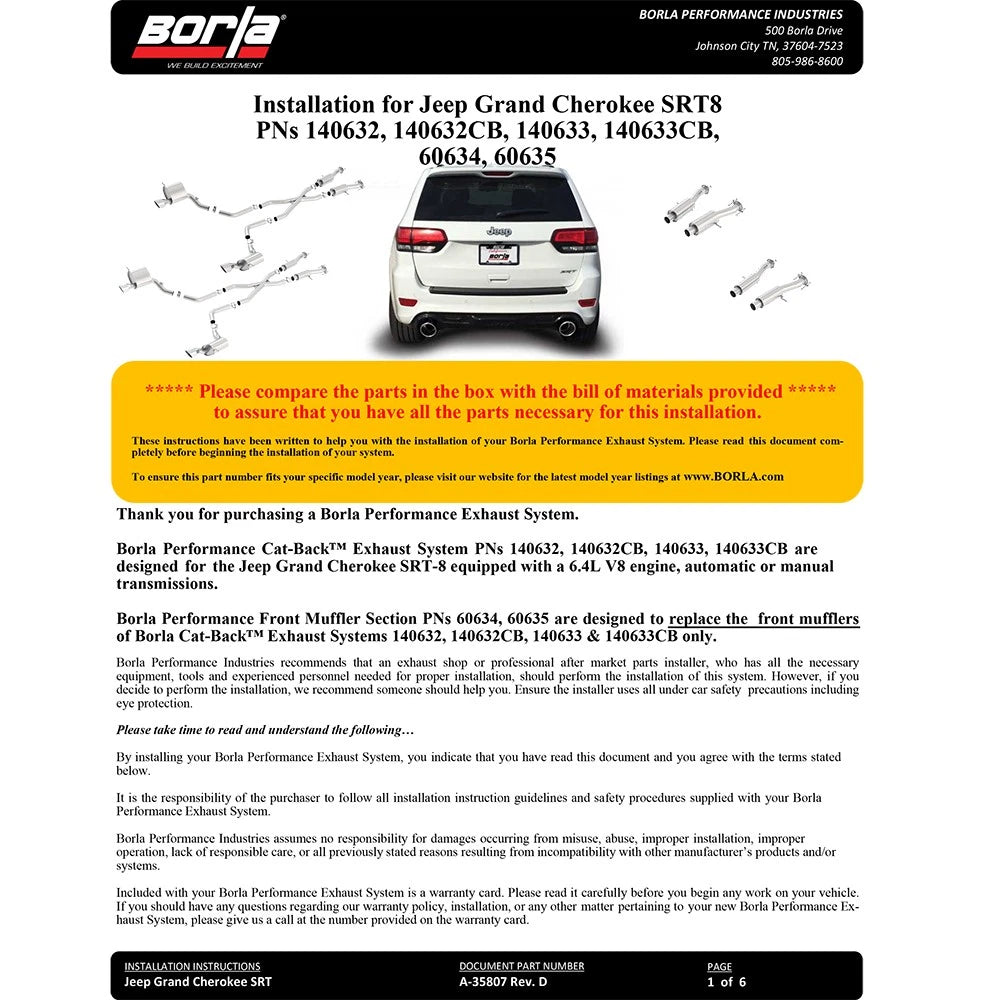 Borla Cat-Back Exhaust System - ATAK | 2015-2020 Jeep Grand Cherokee SRT 6.4L (140633)