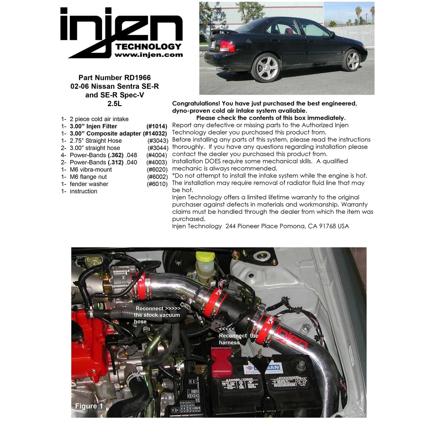 Injen Polished Cold Air Intake | Nissan Sentra SE-R Spec V 2.5L (02-06) (CARB 02-04) (RD1966P)