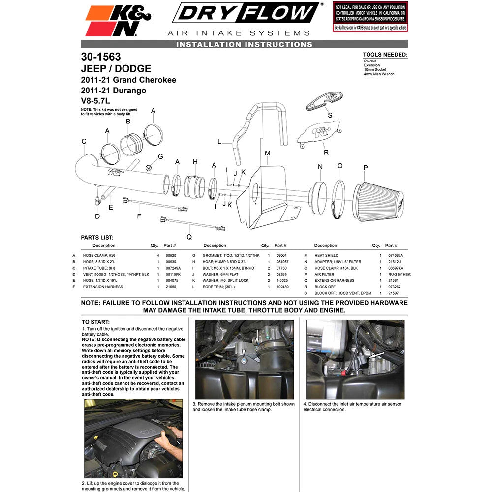 K&N Performance Air Intake System | Dodge Durango 5.7L V8 (30-1563)