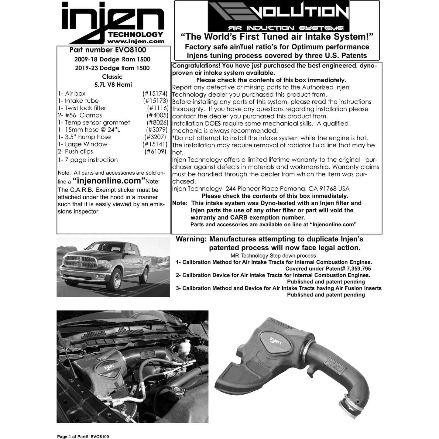 Injen Evolution Intake | Dodge Ram 1500 V8-5.7L (03-14, 19-26) / Chevrolet Express 1500/2500 (03-26) / Silverado 2500 HD Classic (07-14) / Dodge 3500 (09-18) / Ram 1500 Classic (19-26) (EVO8100)