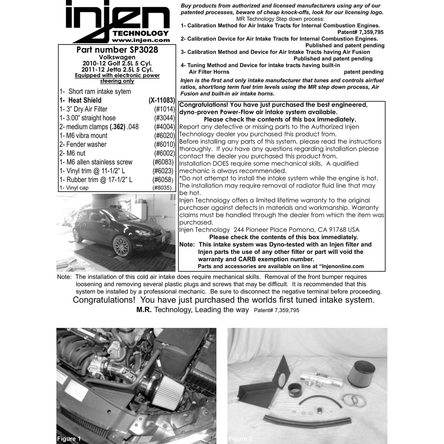 Injen Short Ram Intake | Volkswagen Jetta (98-19) / Golf (08-14) / Jetta Variant Mk5 (05-09) / Polished / Air Fusion / Nano-Fiber Filter (SP3028P)