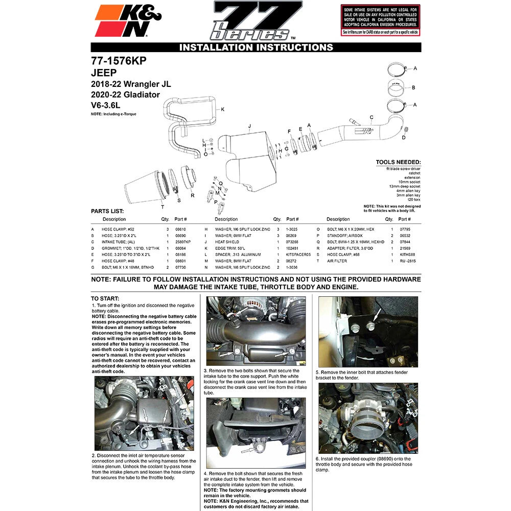 K&N High Flow Performance Kit | Jeep Wrangler JL (18) (77-1576KP)