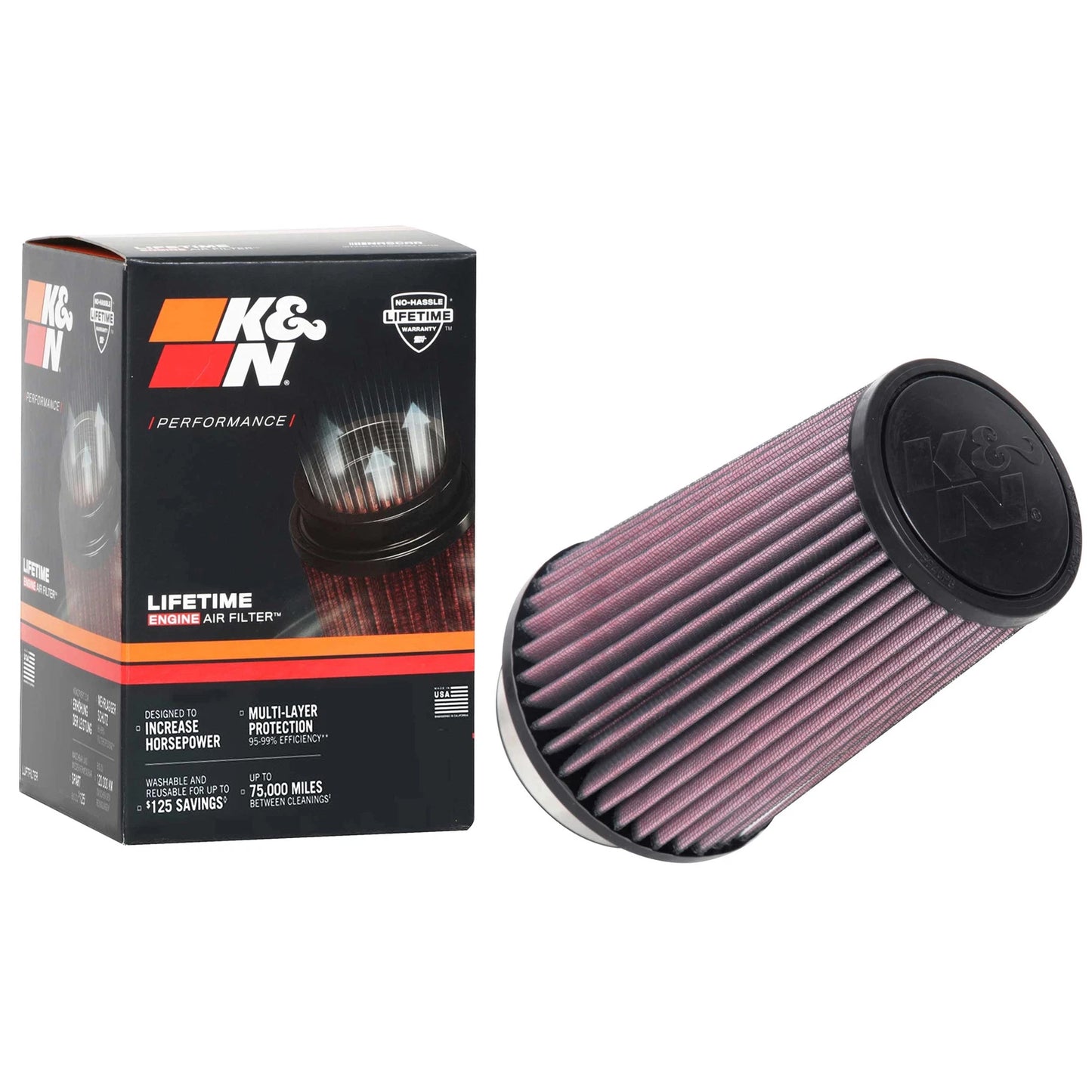 K&N RU-1045 Universal Round Tapered Performance Washable Air Filter for Intake