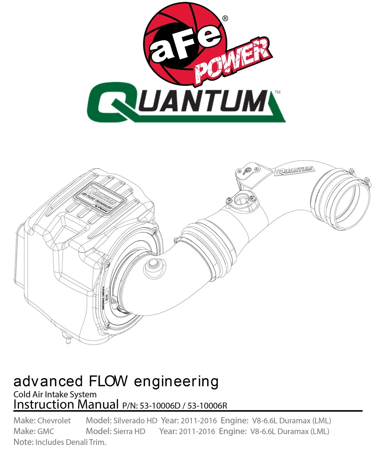 aFe Quantum Pro 5R Cold Air Intake System | GM/Chevy Duramax V8-6.6L LML (11-16) (53-10006R)