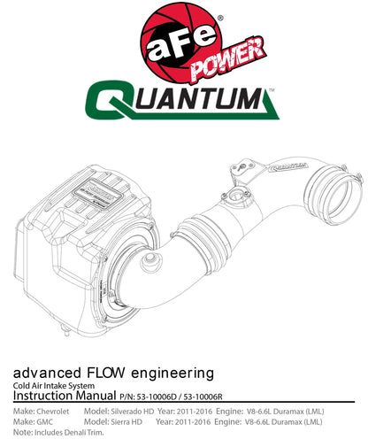 aFe Quantum Pro 5R Cold Air Intake System | GM/Chevy Duramax V8-6.6L LML (11-16) (53-10006R)