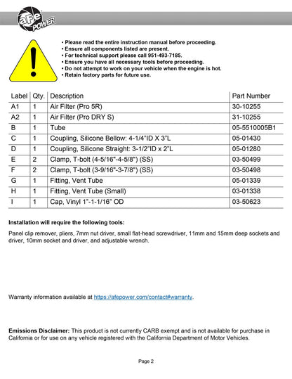 aFe Super Stock Induction System | Ford Mustang V8-5.0L (18-20) (55-10005D)