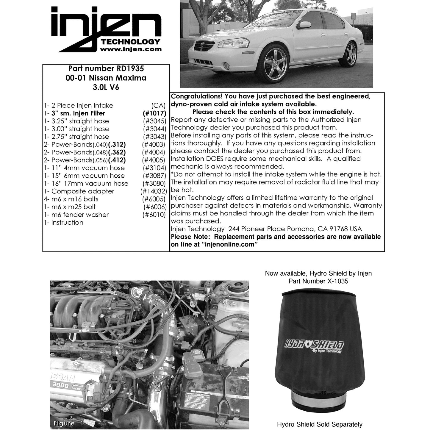 Injen Black Cold Air Intake System | Nissan Maxima V6 3.0L (00-01) (RD1935BLK)