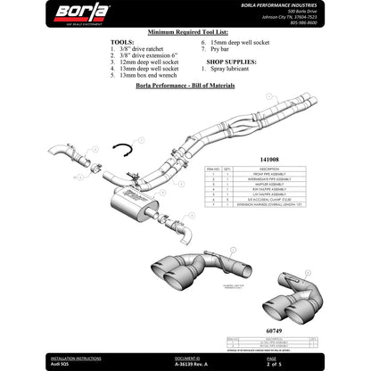Borla Perf S-Type Catback | Audi SQ5 (21-25) 3.0L V6 AWD (141008)