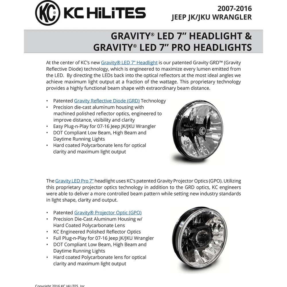KC HiLiTES 7in Gravity LED Pro DOT Headlight | Jeep JK (07-18,97-07) (4234)