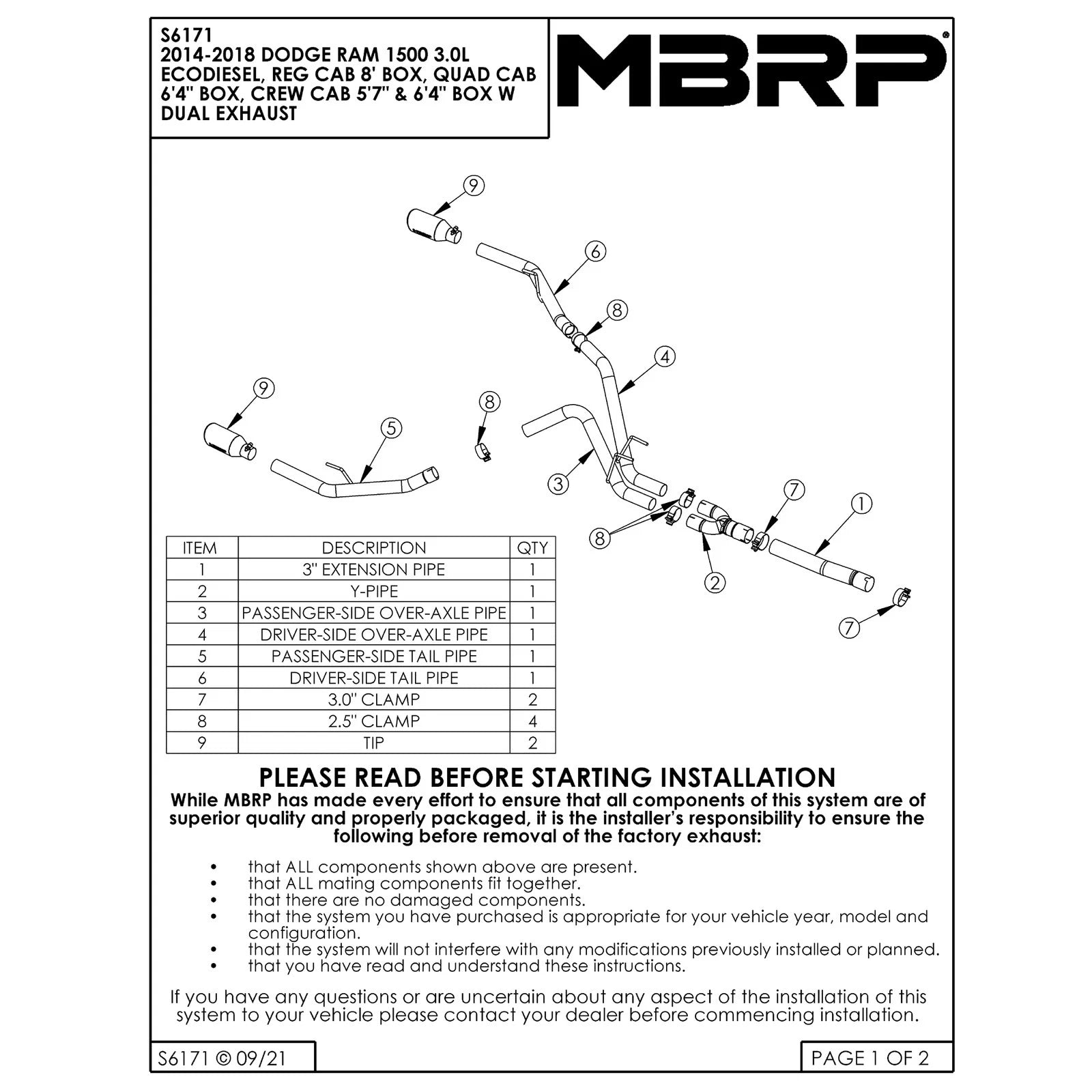MBRP Alum Filter Back Exhaust | Dodge Ram 1500 3.0L EcoDiesel (S6171AL)