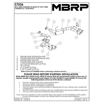 MBRP 3in T409 Race D& S Dual 4.5in Quad Tips | Camaro V8 6.2L 16 (S7036409)