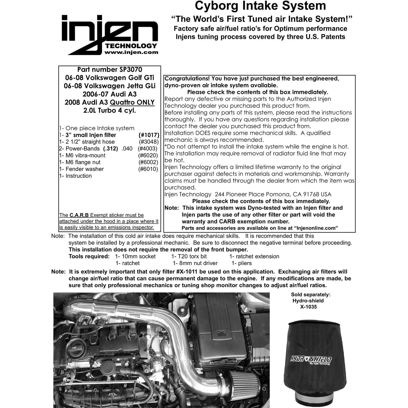 Injen Polished Cold Air Intake | VW Golf GTi / Jetta GTi / Audi A3 2.0T 6 Spd (06-08) (SP3070P)