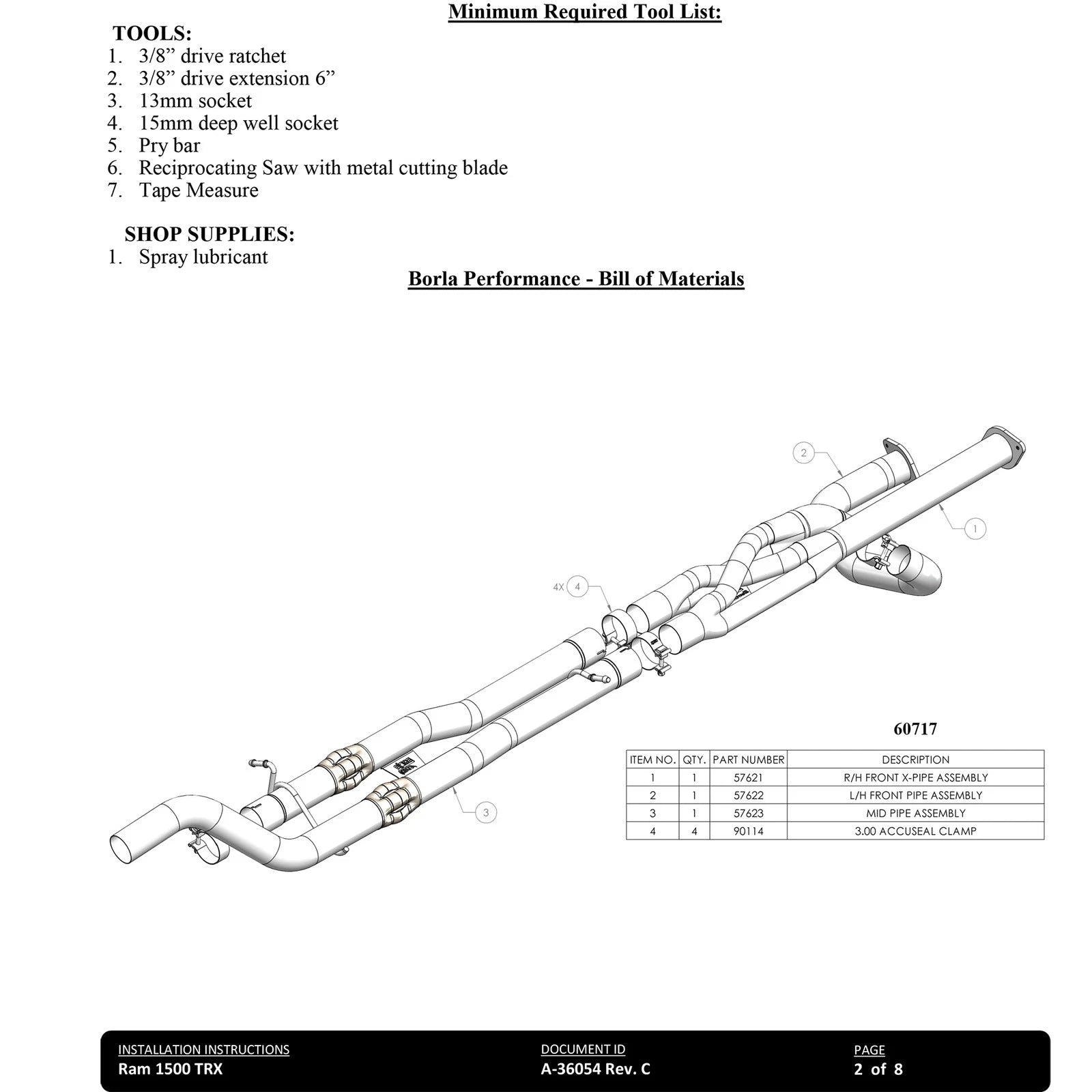 Borla 3in Connecting Pipes | Dodge RAM 1500 TRX 6.2L V8 (21-22)