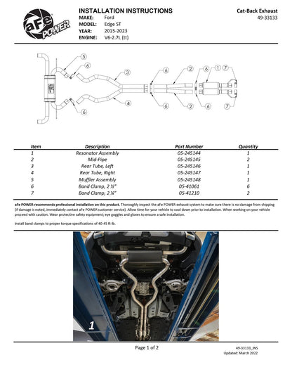 aFe Vulcan 2.5in SS Cat-Back Exhaust | Ford Edge ST (19-21) (49-33133)