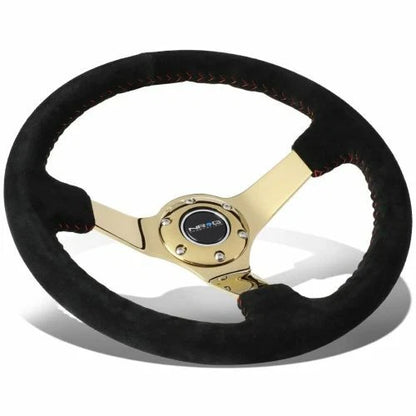 NRG 350MM DEEP DISH STEERING WHEEL LEATHER SOLID SPOKE