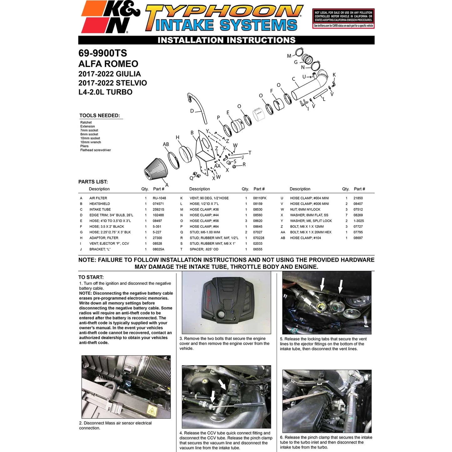 K&N 17-22 Alfa Romeo Giulia / Stelvio Performance Air Intake System | Alfa Romeo Giulia / Stelvio (17-22) (69-9900TS)