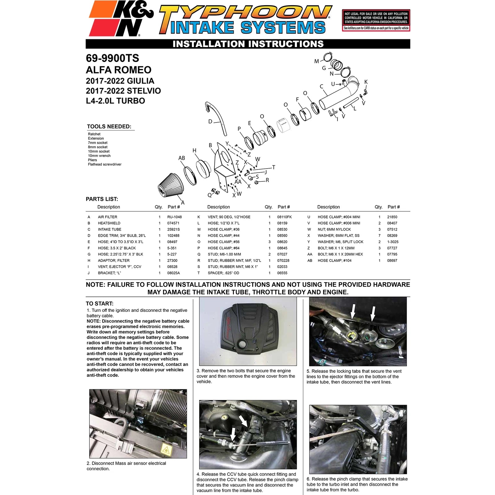 K&N 17-22 Alfa Romeo Giulia / Stelvio Performance Air Intake System | Alfa Romeo Giulia / Stelvio (17-22) (69-9900TS)