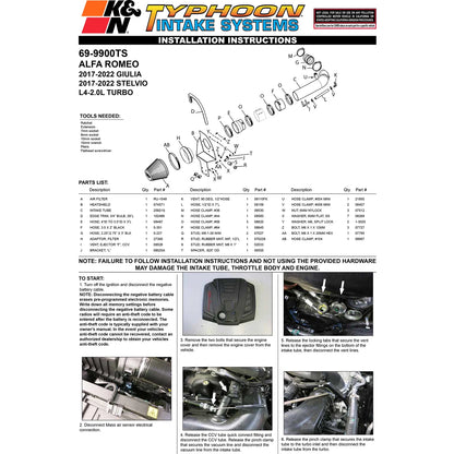 K&N 17-22 Alfa Romeo Giulia / Stelvio Performance Air Intake System | Alfa Romeo Giulia / Stelvio (17-22) (69-9900TS)