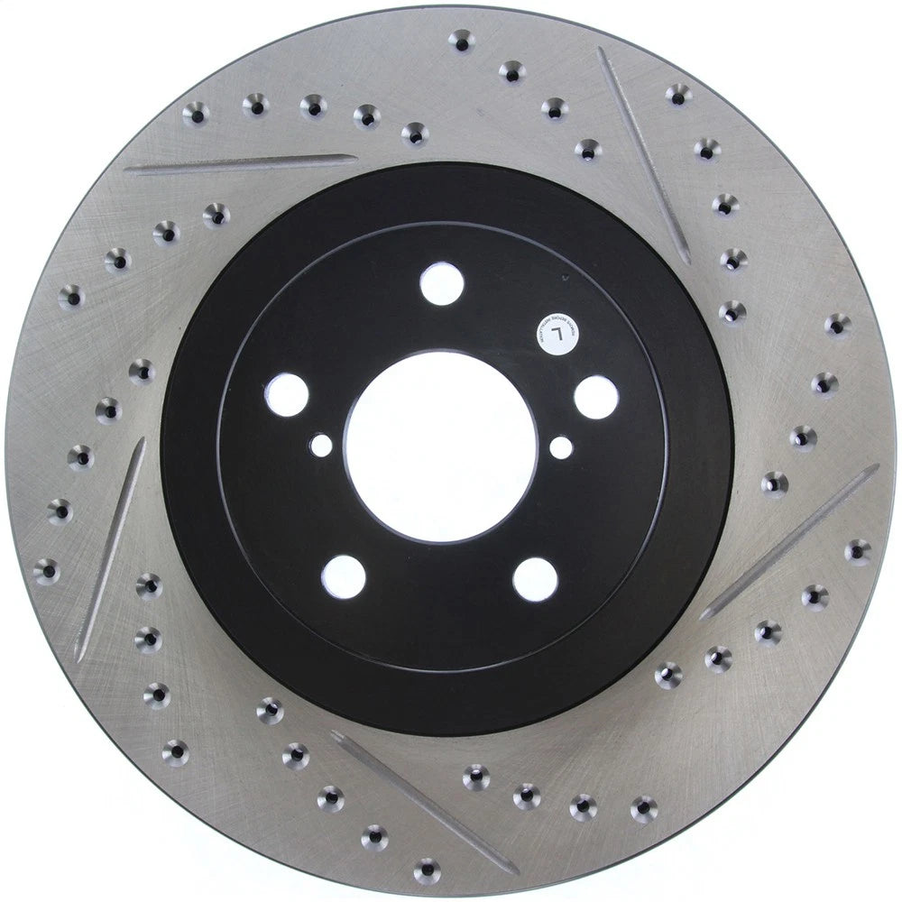 StopTech Slotted & Drilled Left Front Rotor | Subaru WRX (02-10) (127.47018L)