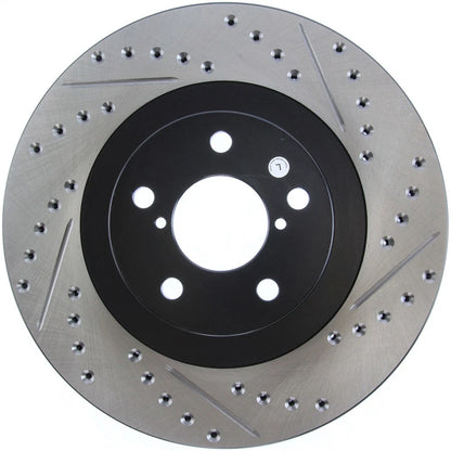 StopTech Slotted & Drilled Left Front Rotor | Subaru WRX (02-10) (127.47018L)
