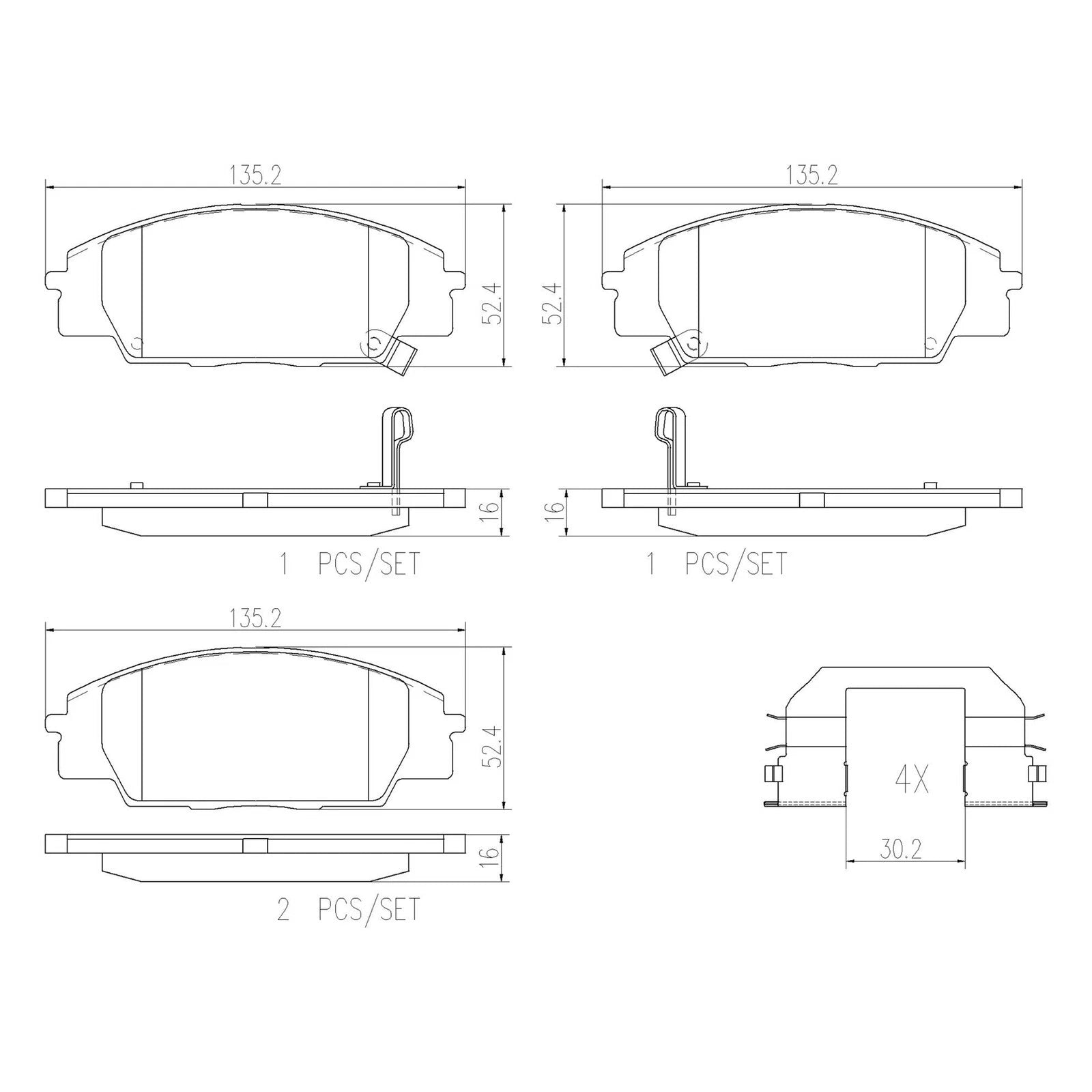 Brembo OE Front Premium NAO Ceramic Brake Pads | Acura RSX (02-06) / Honda Civic (06-11) / S2000 (00-09) (P28032N)