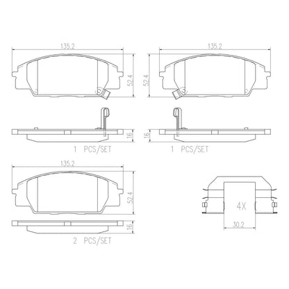 Brembo OE Front Premium NAO Ceramic Brake Pads | Acura RSX (02-06) / Honda Civic (06-11) / S2000 (00-09) (P28032N)