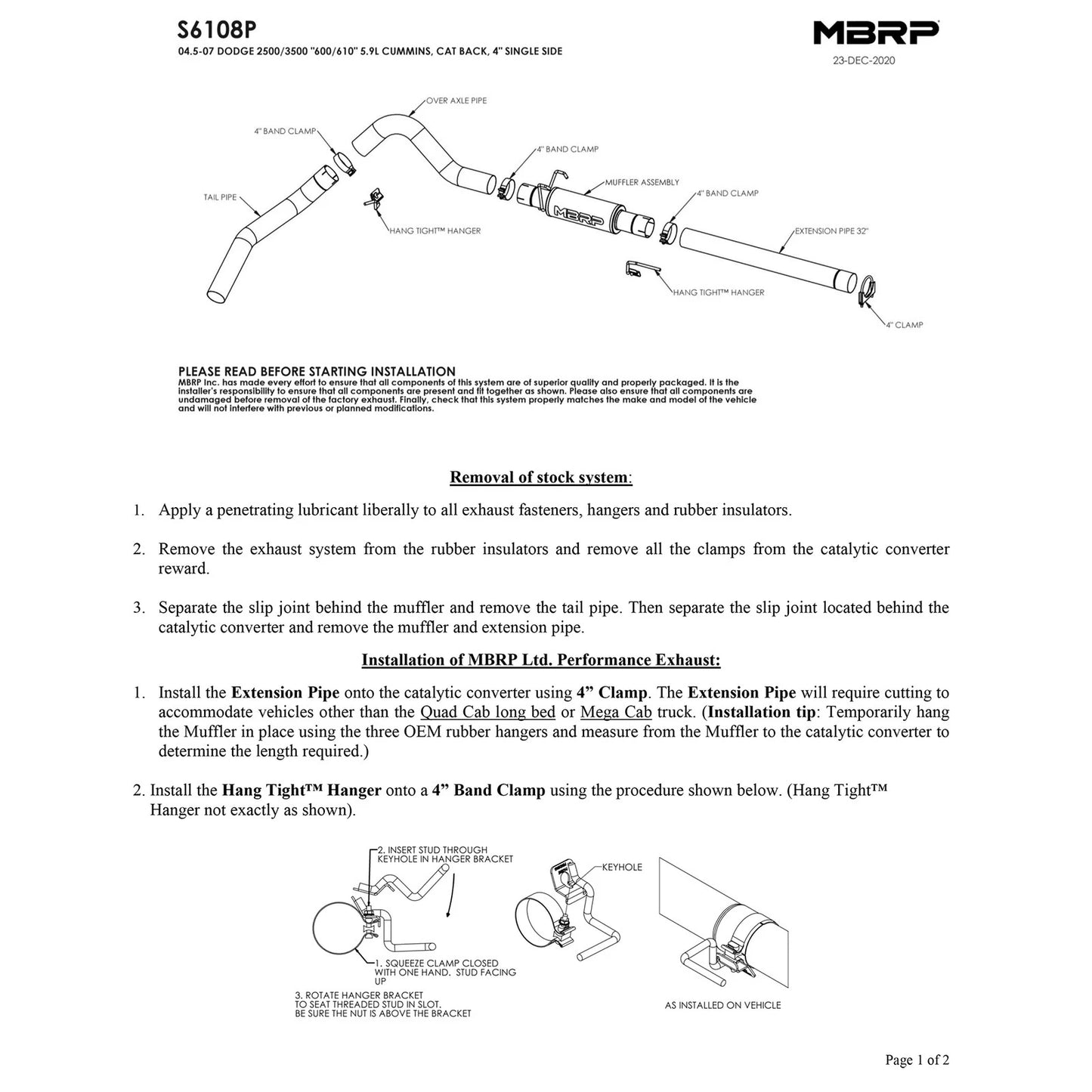 MBRP 4in S/S Cat-Back P Series Exhaust | Dodge 2500/3500 Cummins (04.5-07) (S6108P)