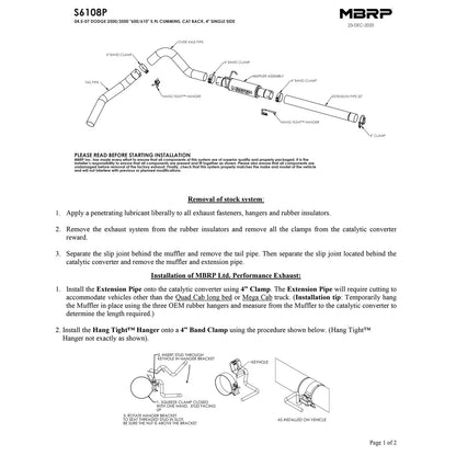 MBRP 4in S/S Cat-Back P Series Exhaust | Dodge 2500/3500 Cummins (04.5-07) (S6108P)