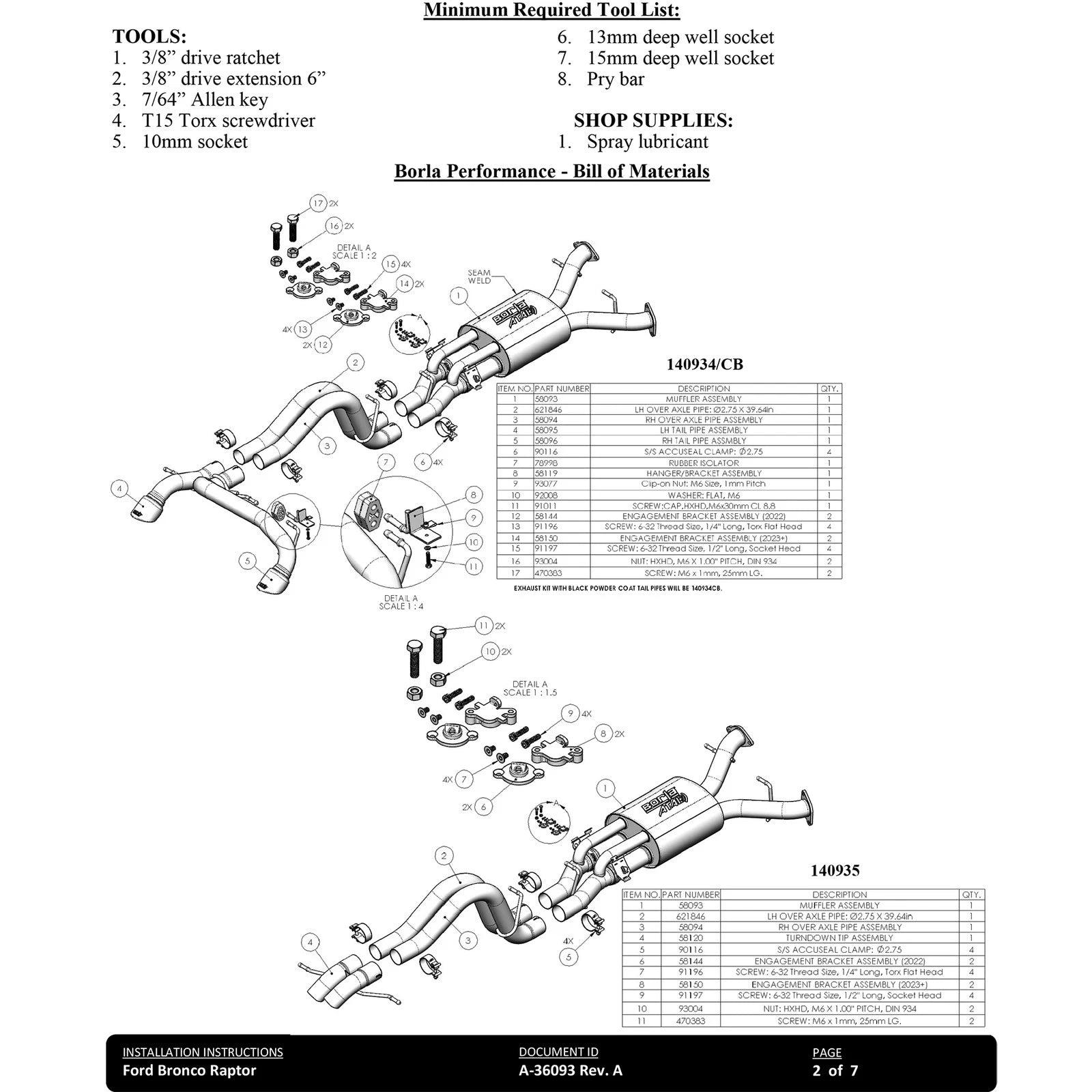 Borla 2.75in Catback Exhaust | Ford Bronco Raptor V6 Turbo (22-24) / 4in Tips