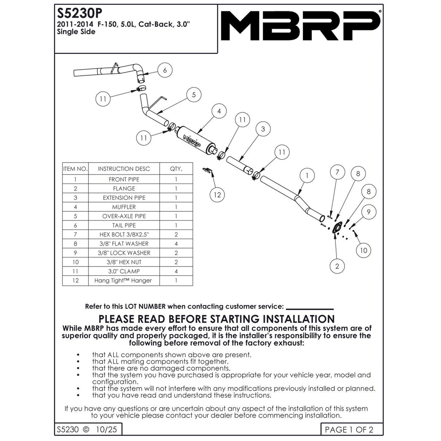 MBRP 3in Cat-Back Single Side AL P Series Exhaust | Ford F150 5.0L (11-14) (S5230P)