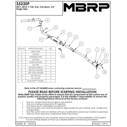 MBRP 3in Cat-Back Single Side AL P Series Exhaust | Ford F150 5.0L (11-14) (S5230P)