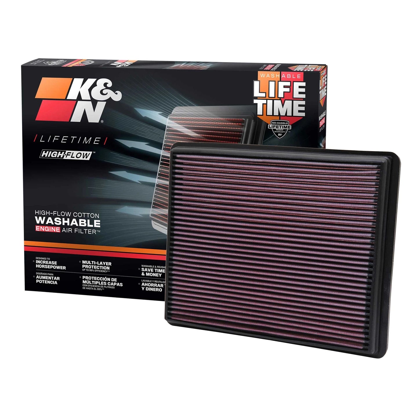 K&N 33-2129 High Flow Performance Air Filter for 1999-18 Silverado / Sierra 1500