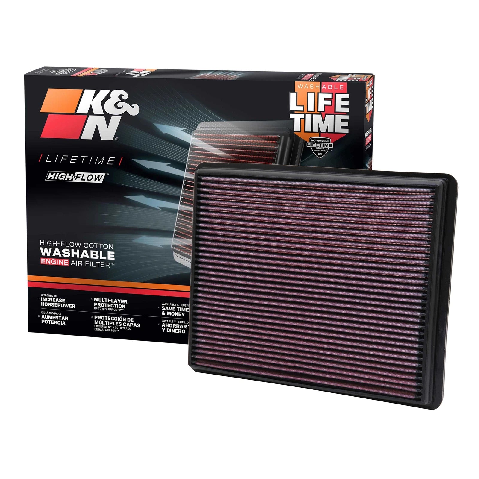 K&N 33-2129 High Flow Performance Air Filter for 1999-18 Silverado / Sierra 1500