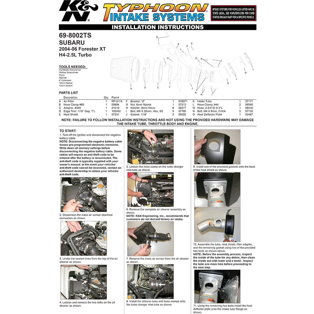 K&N Engineering Silver Typhoon Short Ram Intake: Subaru Forester XT 2004 - 2006 F4-2.5L
