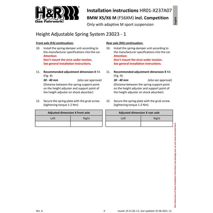 H&R VTF Adj Lowering Springs | BMW X5 M/X6 M F95 (20-23) (23023-1)