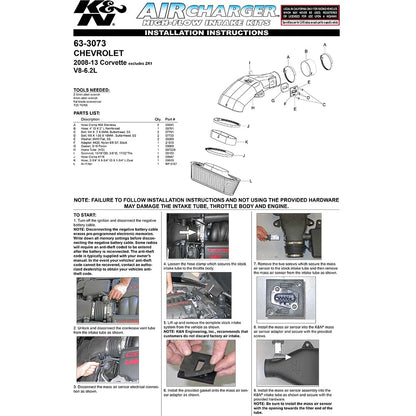 K&N 63-3073 Performance Cold Air Intake for 2008-2013 Chevrolet Corvette 6.2L V8