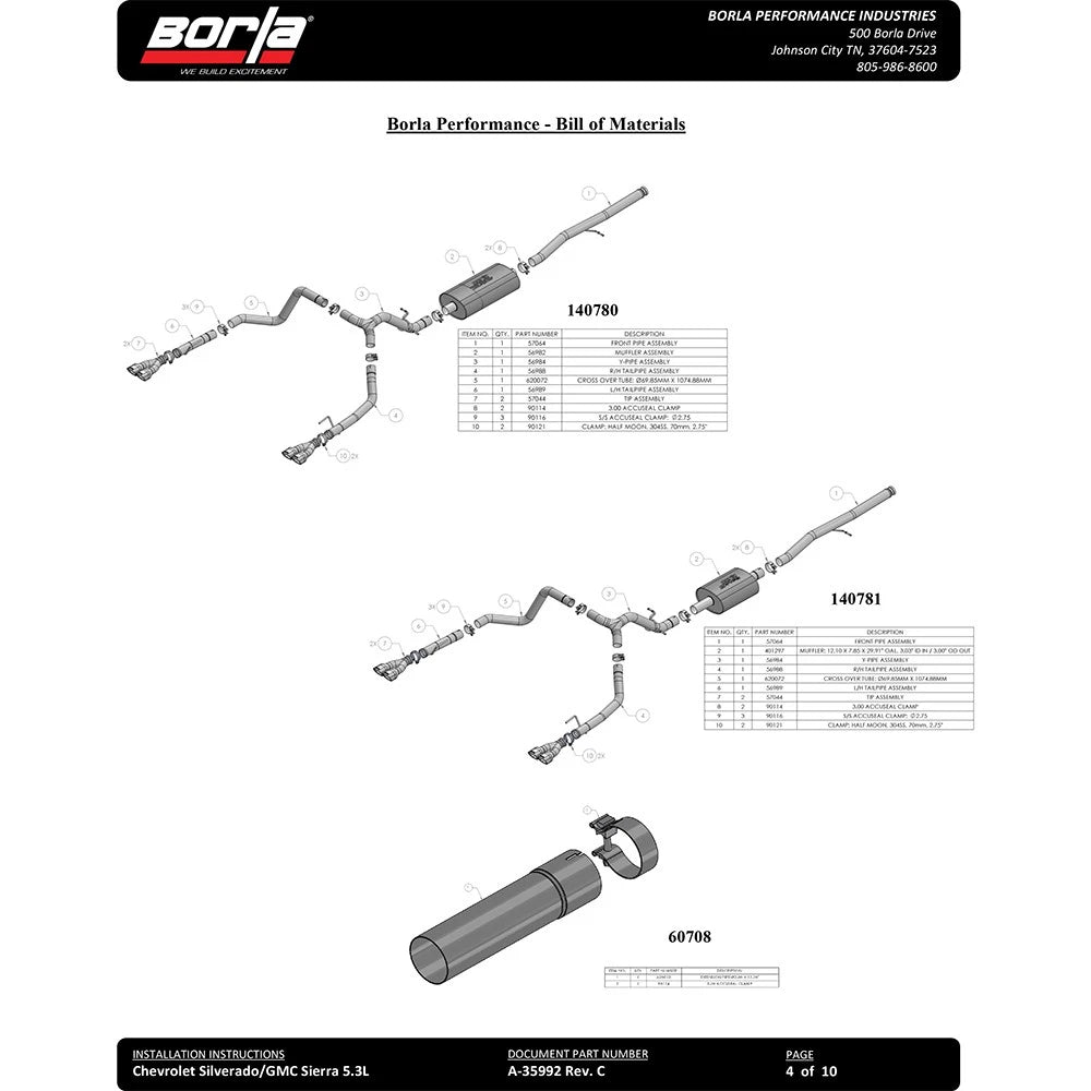 Borla Cat-Back Exhaust System - Touring | Multiple Fitments (140780)
