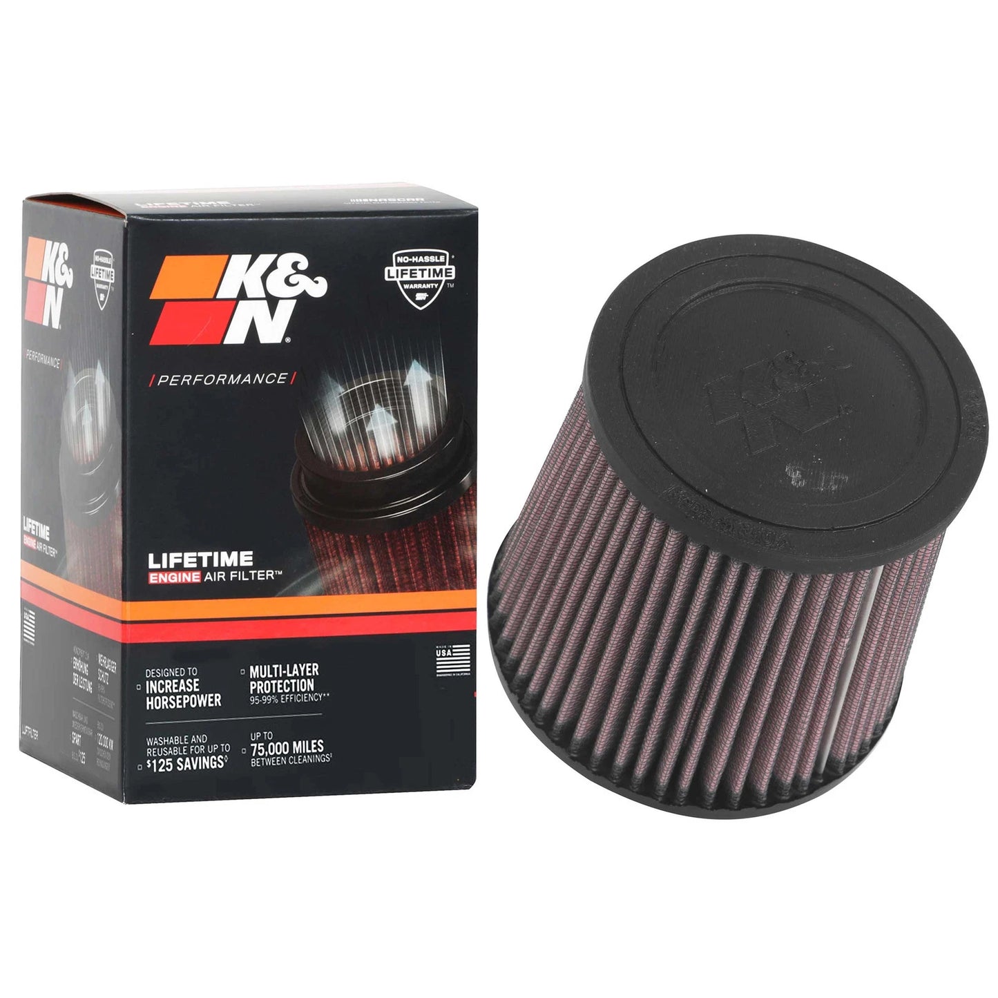 K&N RU-3600 Universal Round Tapered Performance Washable Air Filter for Intake