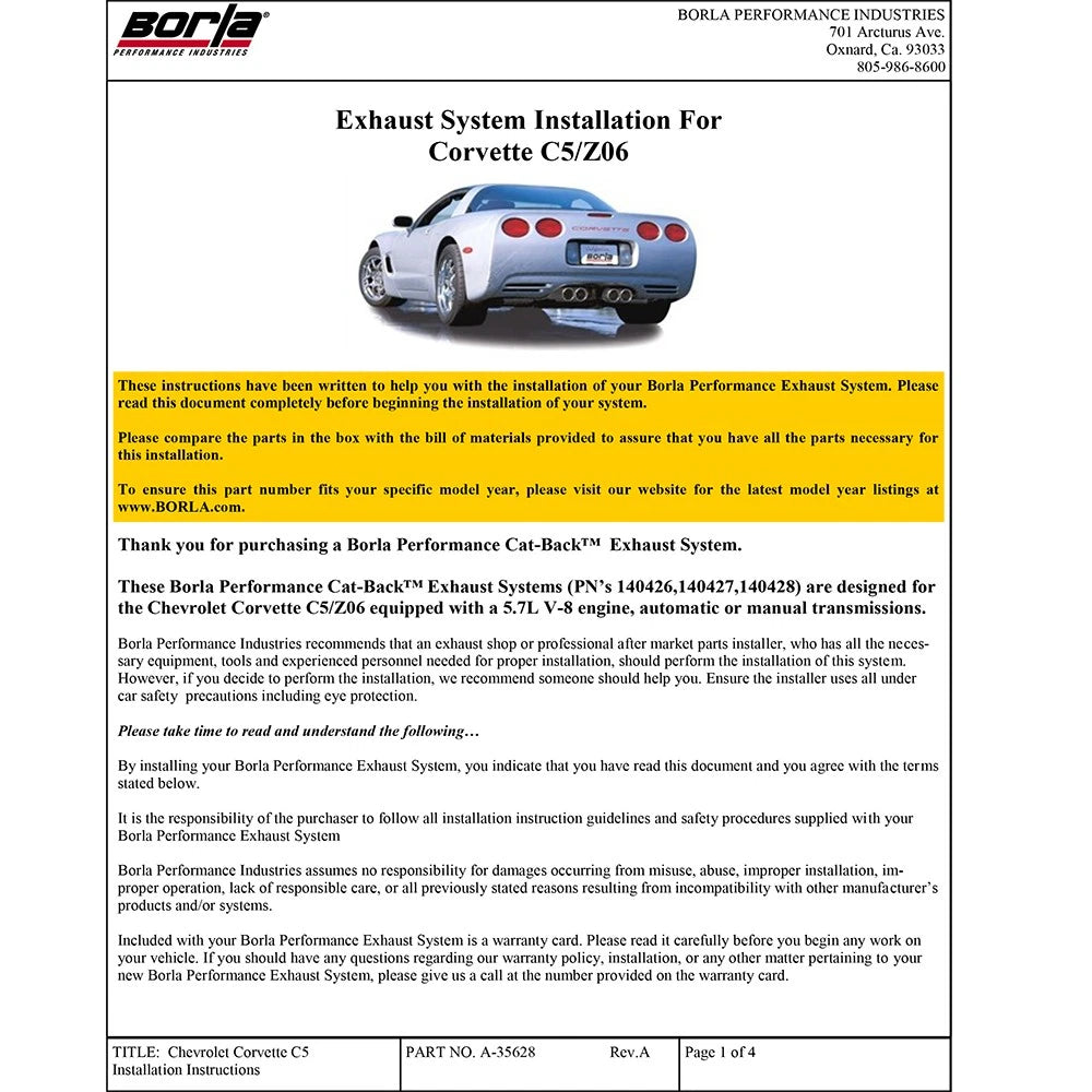 Borla Cat-Back Exhaust System - ATAK | 1997-2004 Chevrolet Corvette 5.7L (140428)