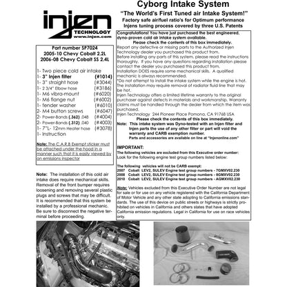 Injen Black Cold Air Intake System | Chevrolet Cobalt 2.2L (05-06) / Cobalt SS 2.4L (07) (SP7024BLK)