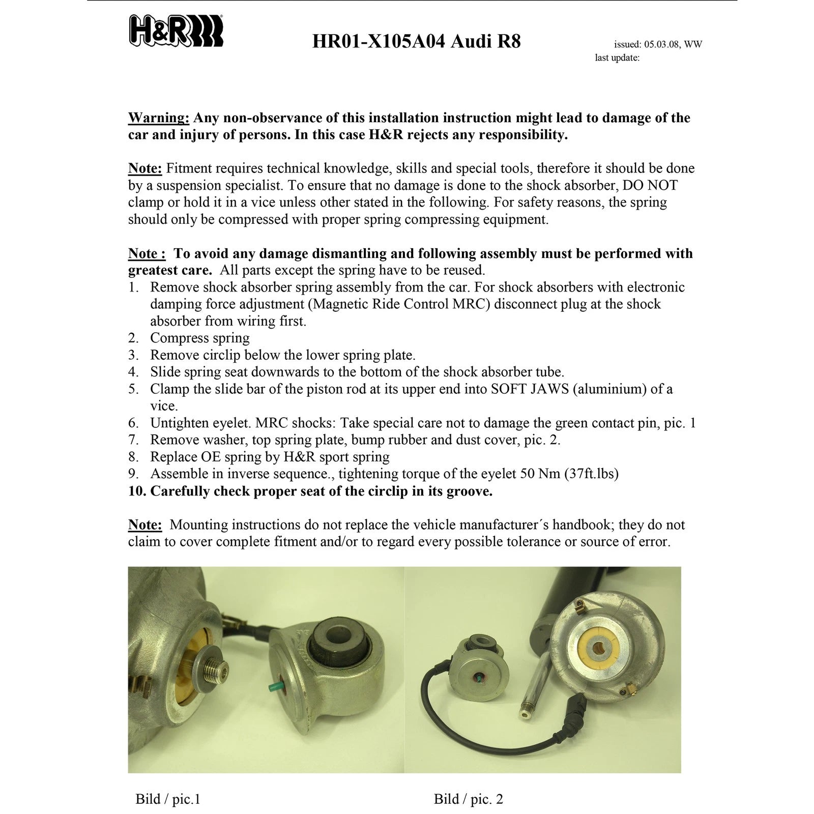 H&R Sport Springs for Audi R8 V8/V10 08-15 | F&R (29058-1)