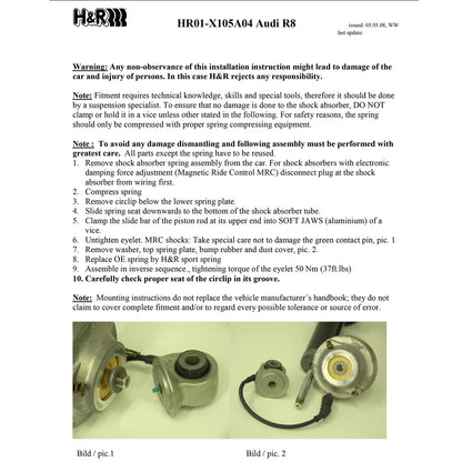 H&R Sport Springs for Audi R8 V8/V10 08-15 | F&R (29058-1)