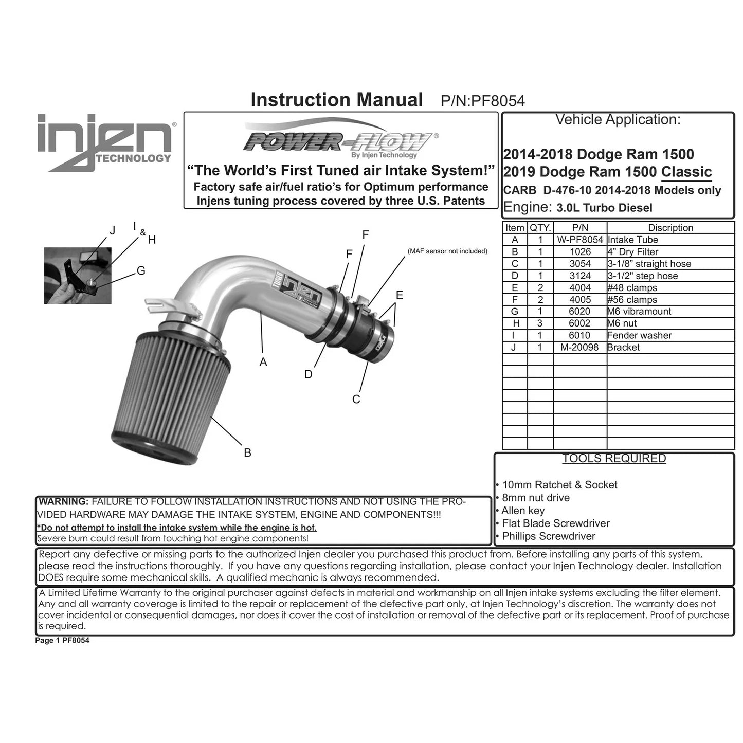 Injen 14-18 Dodge Ram 3.0L V6 Polished Power-Flow Short Ram Intake | Chevrolet Express / Silverado HD / Dodge 3500 / Dodge Ram 1500 / Dodge Ram 1500 V (DT) (03-26/19+)