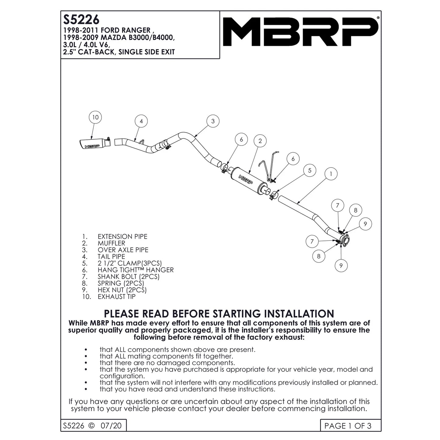 MBRP 2.5in. T409 Cat-Back Single Side Exhaust | Ford Ranger 3.0L/4.0L (98-11) (S5226409)