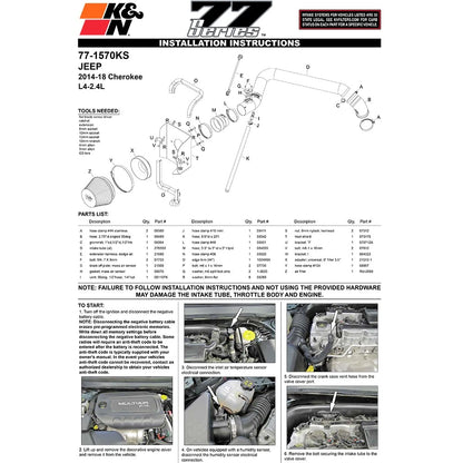 K&N High Flow Performance Intake Kit | Jeep Cherokee 2.4L (14-15) (77-1570KS)