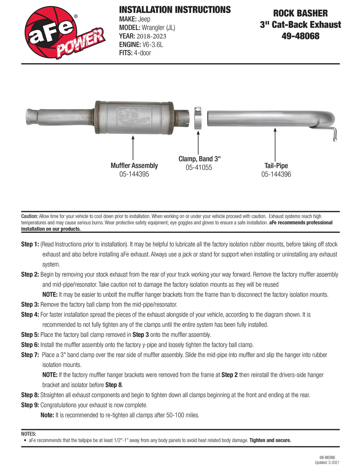 aFe 3in 409 Stainless Steel Cat-Back Exhaust System | Jeep Wrangler JL V6 3.6L (18+) (49-48068)