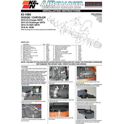 K&N AirCharger Performance Intake Kit | Dodge Challenger / Chrysler 300 / Dodge Charger (11-12 / 12) (63-1565)