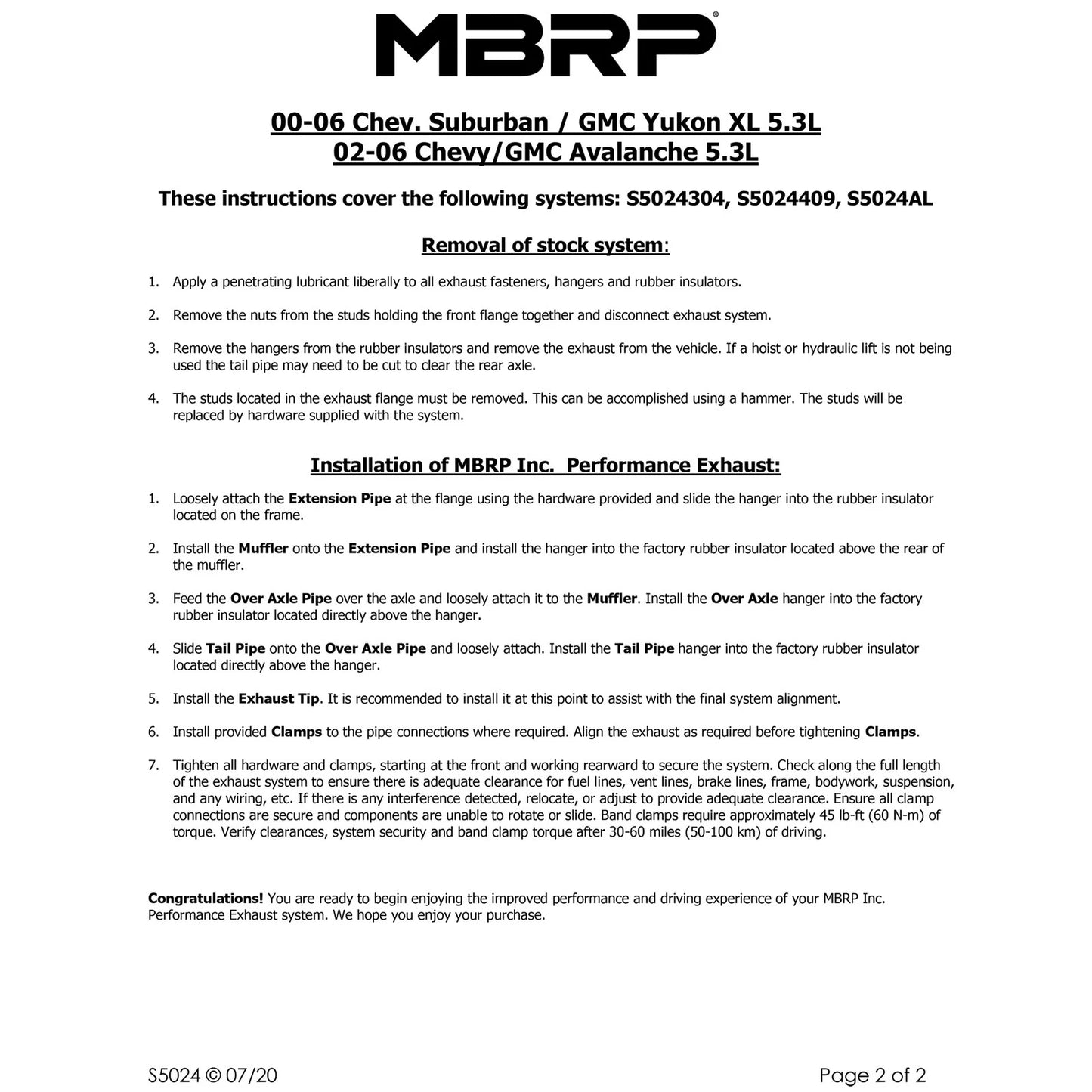 MBRP 3in Cat-Back Single Side Exit Exhaust | Chevy Suburban/Yukon XL 1500 5.3L (00-06) (S5024409)