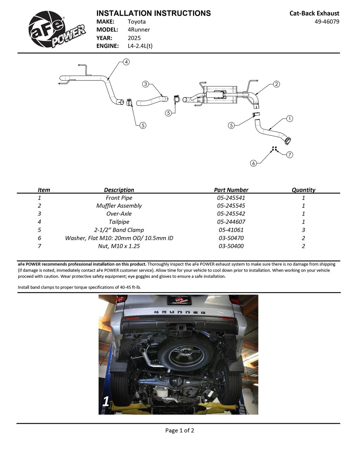 aFe 2-1/2in 409 SS Cat-Back Exhaust | Toyota 4Runner (2025) (49-46079)